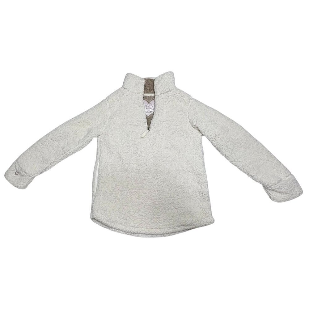 Comfort Collection Women's Medium Ivory Sherpa Fleece Pullover 1/4 Zip Nurse NEW